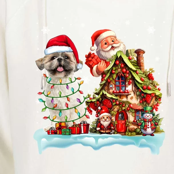 Santa Shih Tzu Funny Santa Gnome Snow Xmas Dog Lover Gift Womens Funnel Neck Pullover Hood