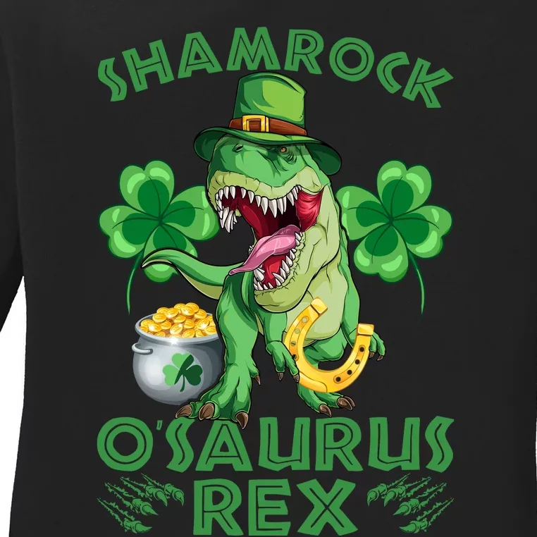 Shamrock T Rex St Patricks Day Ladies Long Sleeve Shirt