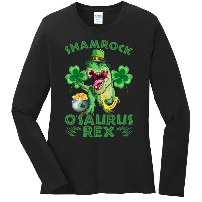 Shamrock T Rex St Patricks Day Ladies Long Sleeve Shirt