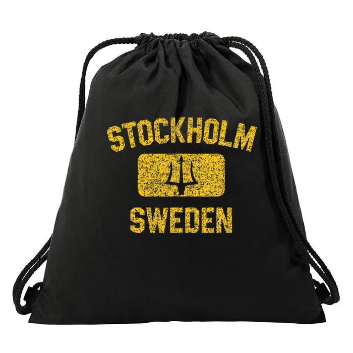 Stockholm Sweden Trident Gym Style Distressed Yellow Drawstring Bag