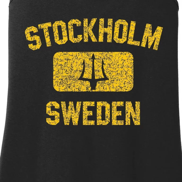 Stockholm Sweden Trident Gym Style Distressed Yellow Ladies Essential Tank