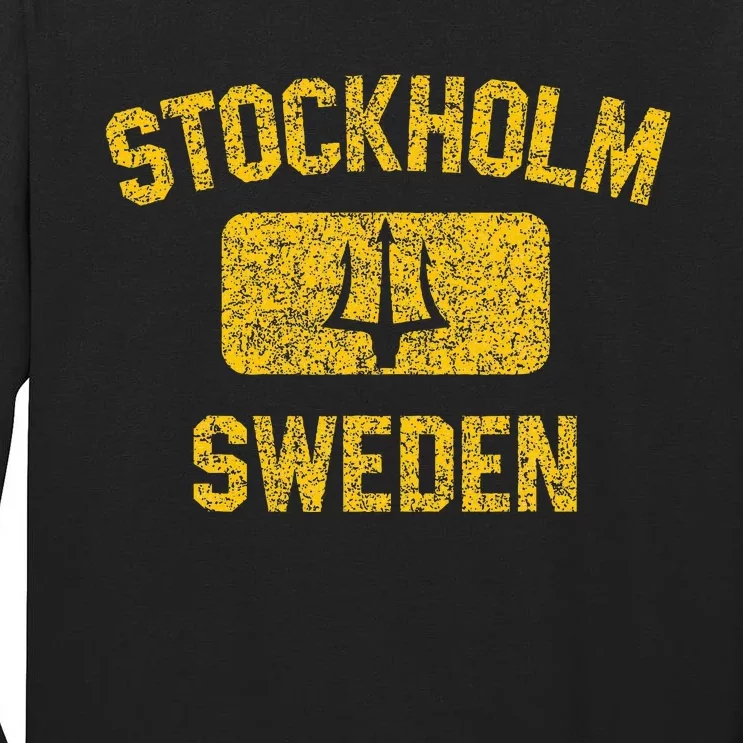 Stockholm Sweden Trident Gym Style Distressed Yellow Tall Long Sleeve T-Shirt