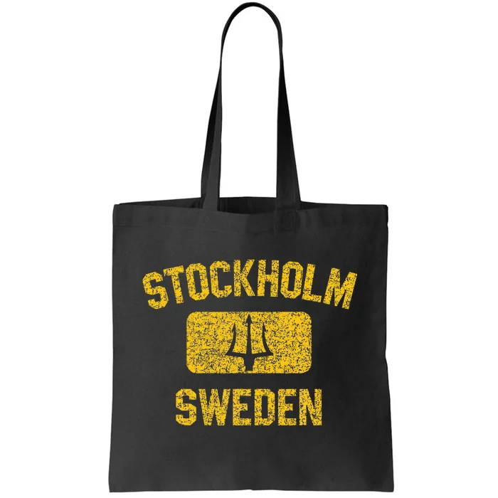 Stockholm Sweden Trident Gym Style Distressed Yellow Tote Bag