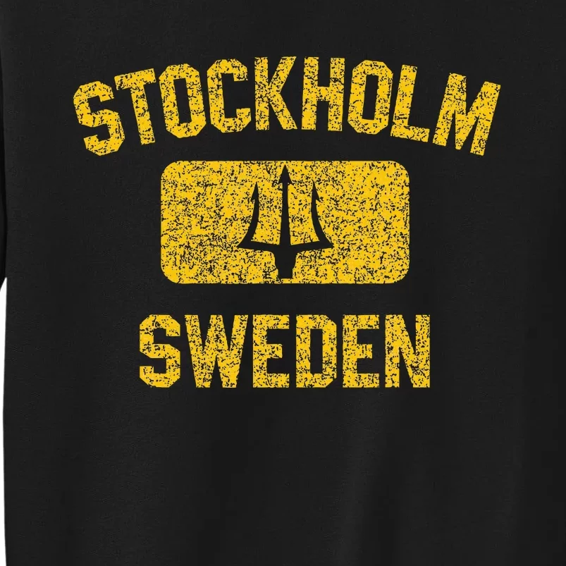 Stockholm Sweden Trident Gym Style Distressed Yellow Tall Sweatshirt