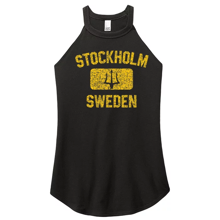 Stockholm Sweden Trident Gym Style Distressed Yellow Women’s Perfect Tri Rocker Tank