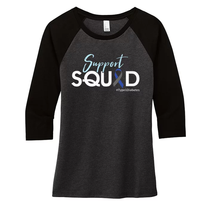 Support Squad Type 1 Diabetes Awareness Women's Tri-Blend 3/4-Sleeve Raglan Shirt