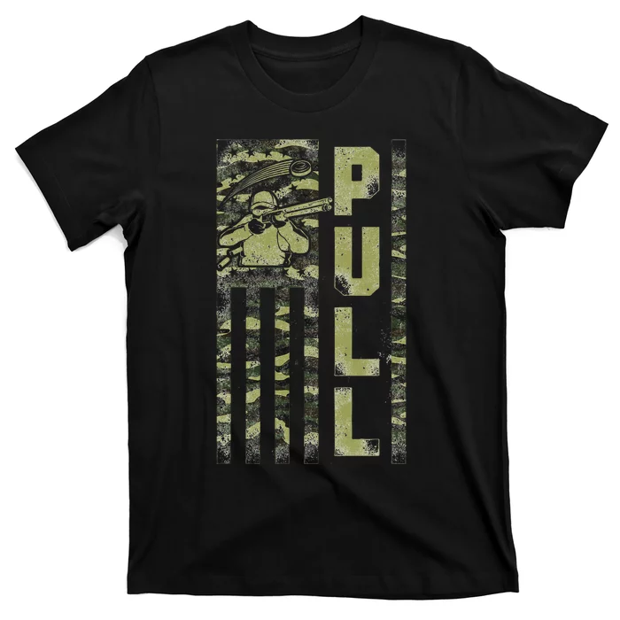 Shotgun Skeet Trap Clay Pigeon Shooting Camo Usa Flag T-Shirt