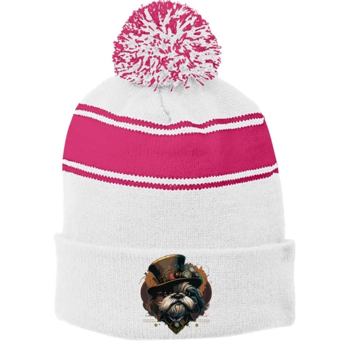 Steampunk Shih Tzu Stripe Pom Pom Beanie