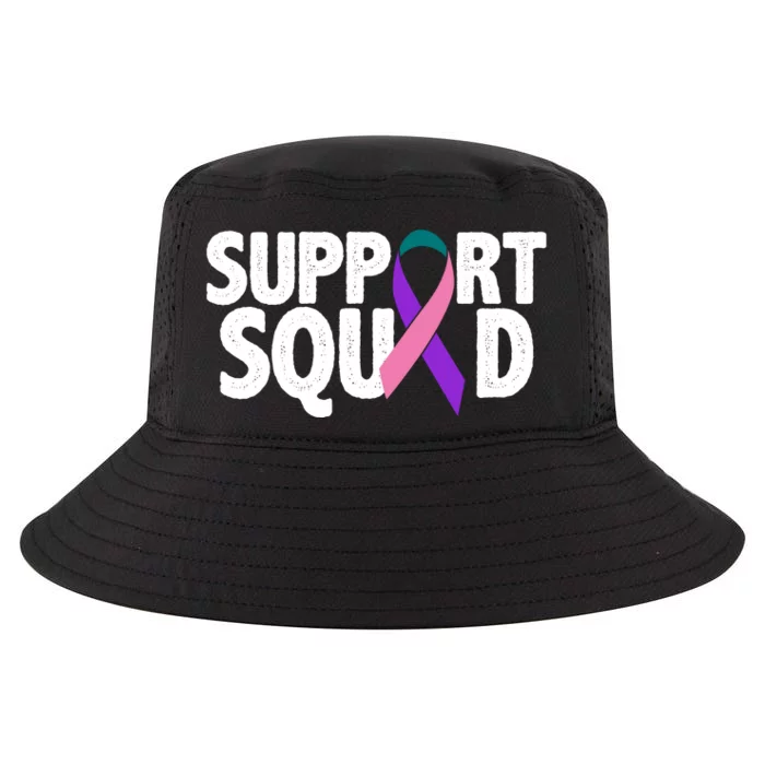 Thyroid Cancer Support Squad Teal Purple Pink Ribbon Cool Comfort Performance Bucket Hat