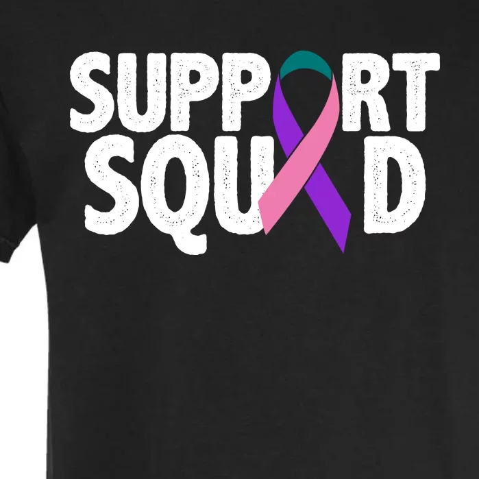 Thyroid Cancer Support Squad Teal Purple Pink Ribbon Garment-Dyed Heavyweight T-Shirt