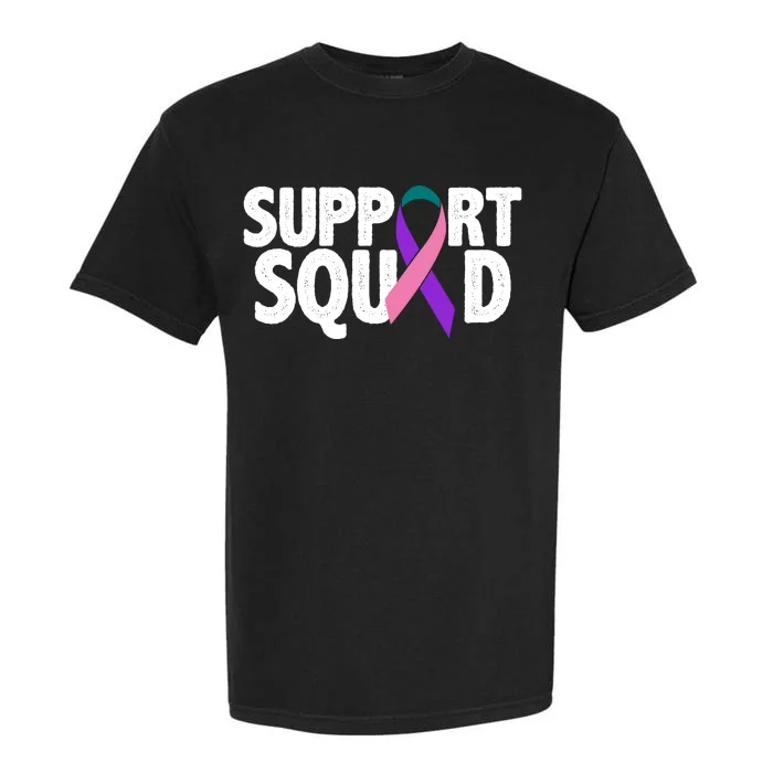 Thyroid Cancer Support Squad Teal Purple Pink Ribbon Garment-Dyed Heavyweight T-Shirt