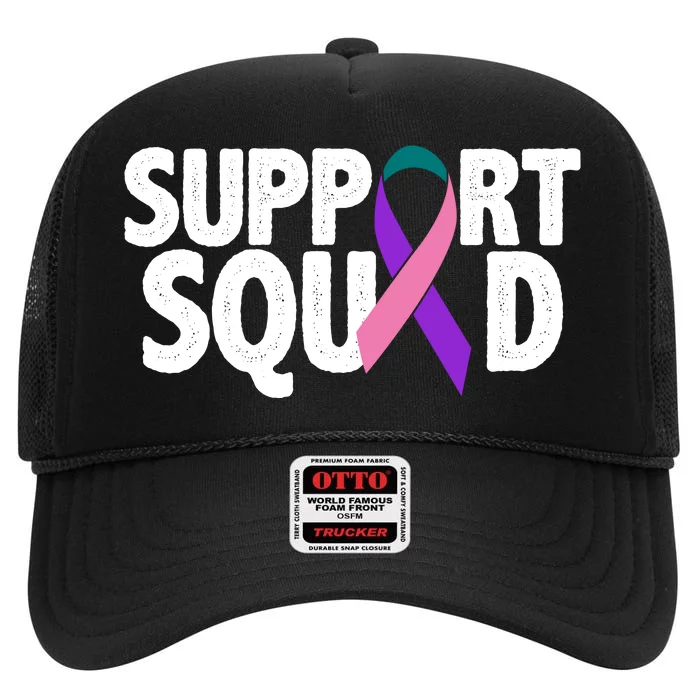 Thyroid Cancer Support Squad Teal Purple Pink Ribbon High Crown Mesh Trucker Hat