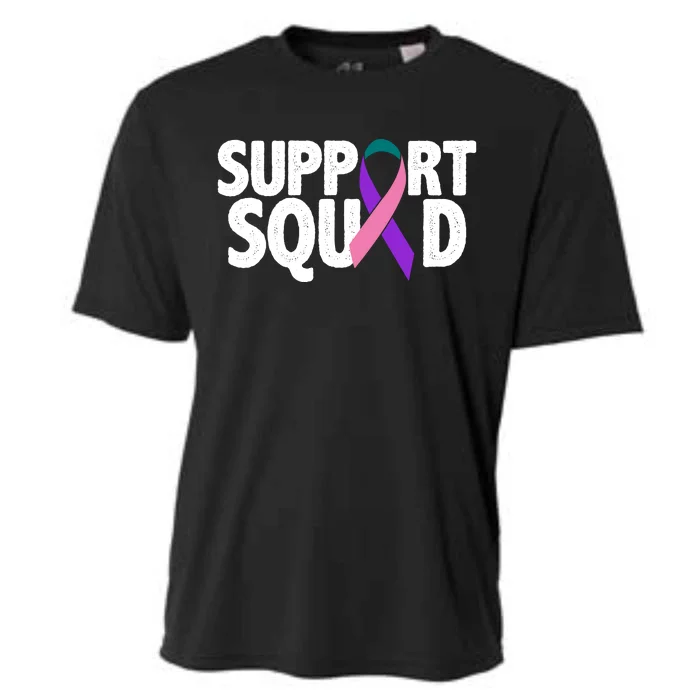 Thyroid Cancer Support Squad Teal Purple Pink Ribbon Cooling Performance Crew T-Shirt