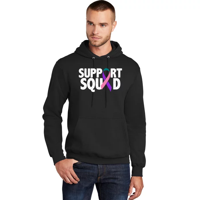 Thyroid Cancer Support Squad Teal Purple Pink Ribbon Hoodie