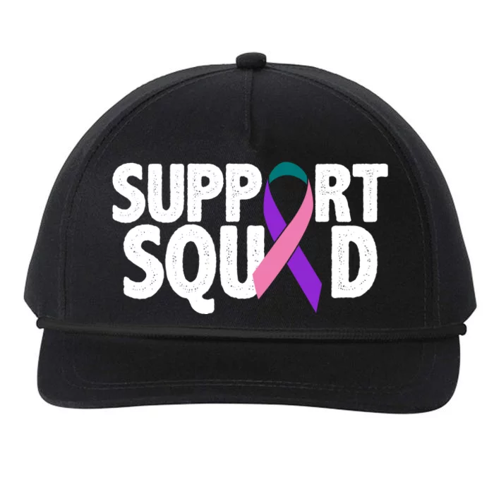 Thyroid Cancer Support Squad Teal Purple Pink Ribbon Snapback Five-Panel Rope Hat