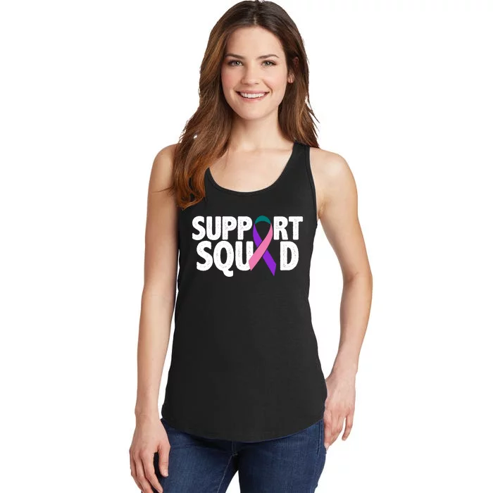 Thyroid Cancer Support Squad Teal Purple Pink Ribbon Ladies Essential Tank