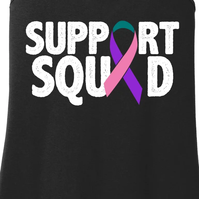 Thyroid Cancer Support Squad Teal Purple Pink Ribbon Ladies Essential Tank