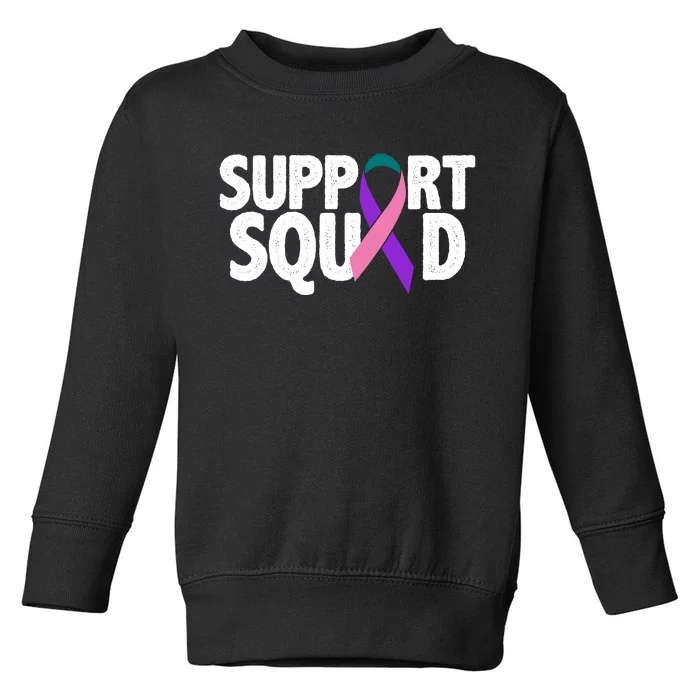 Thyroid Cancer Support Squad Teal Purple Pink Ribbon Toddler Sweatshirt