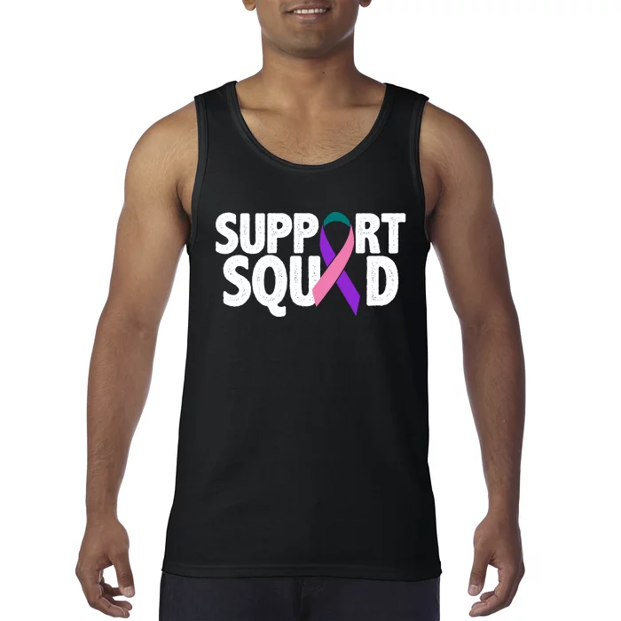 Thyroid Cancer Support Squad Teal Purple Pink Ribbon Tank Top