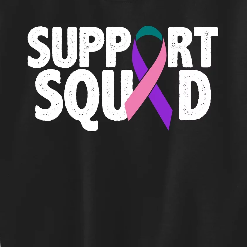 Thyroid Cancer Support Squad Teal Purple Pink Ribbon Kids Sweatshirt