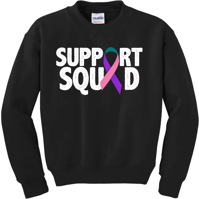 Thyroid Cancer Support Squad Teal Purple Pink Ribbon Kids Sweatshirt