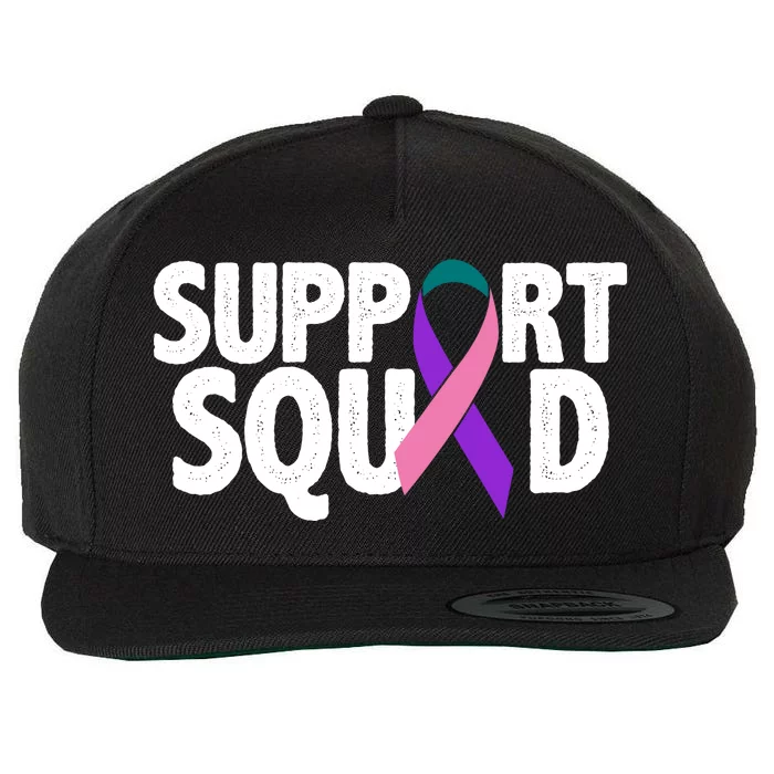 Thyroid Cancer Support Squad Teal Purple Pink Ribbon Wool Snapback Cap