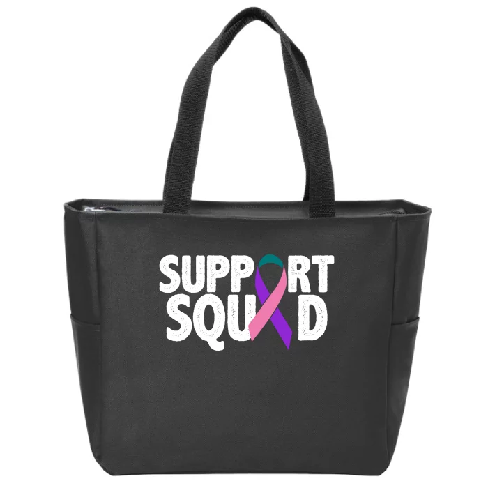 Thyroid Cancer Support Squad Teal Purple Pink Ribbon Zip Tote Bag