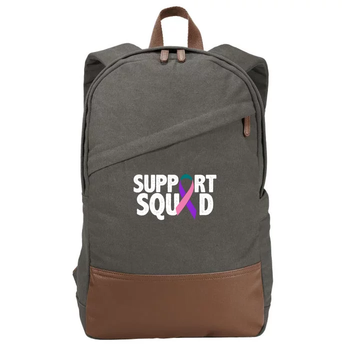 Thyroid Cancer Support Squad Teal Purple Pink Ribbon Cotton Canvas Backpack