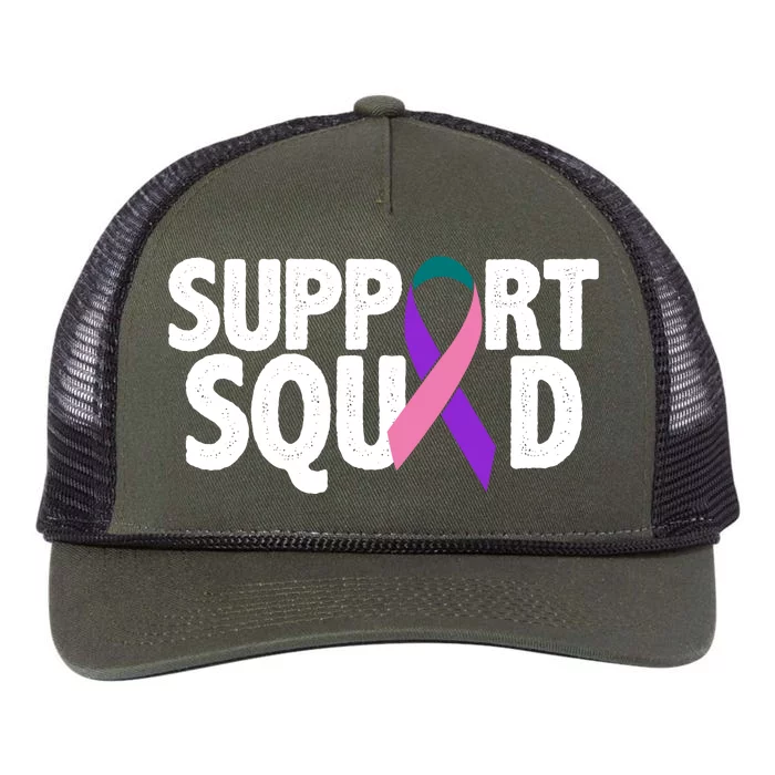 Thyroid Cancer Support Squad Teal Purple Pink Ribbon Retro Rope Trucker Hat Cap