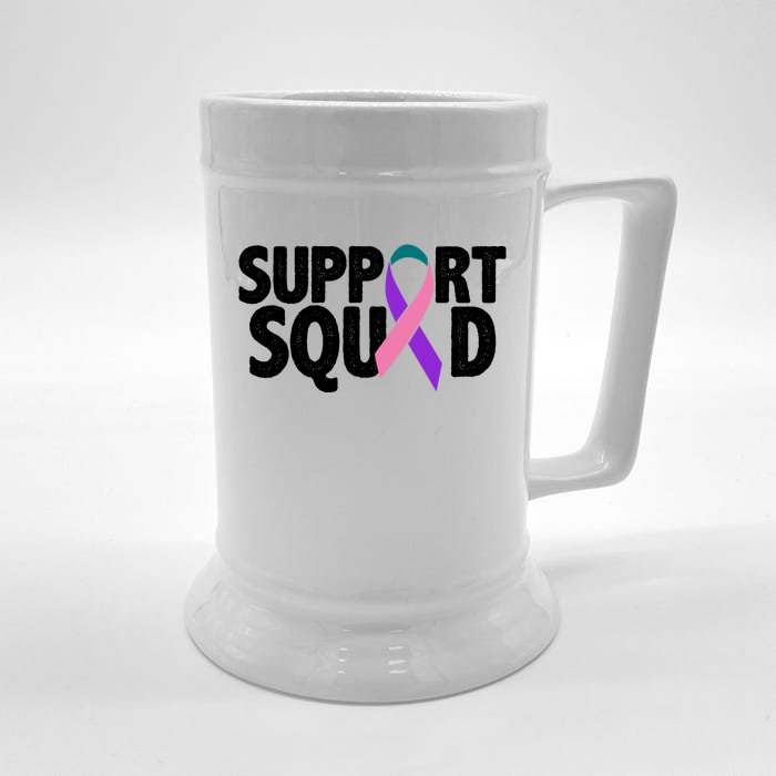 Thyroid Cancer Support Squad Teal Purple Pink Ribbon Front & Back Beer Stein