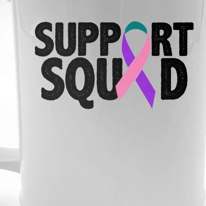 Thyroid Cancer Support Squad Teal Purple Pink Ribbon Front & Back Beer Stein