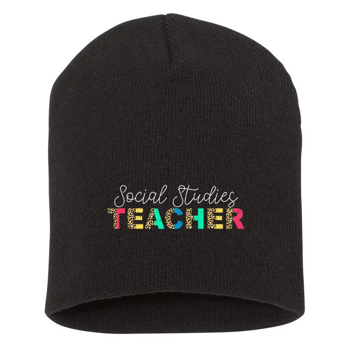 Social Studies Teacher Leopard Back To School First Day Short Acrylic Beanie