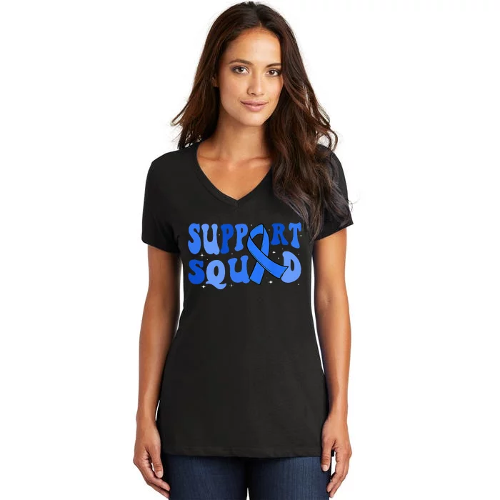 Support Squad Type 1 Diabetes Awareness T1d Blue Ribbon Women's V-Neck T-Shirt