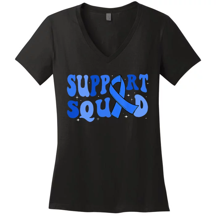 Support Squad Type 1 Diabetes Awareness T1d Blue Ribbon Women's V-Neck T-Shirt