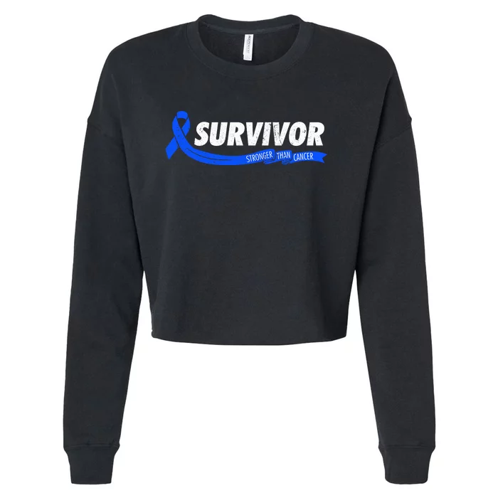 Survivor Stronger Than Cancer Colon Cancer Awareness Gift Cropped Pullover Crew