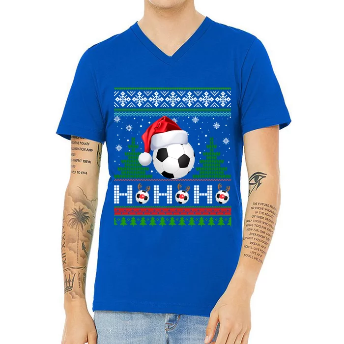 Santa Soccer Ugly Christmas Sweater Soccer Xmas Gift V-Neck T-Shirt