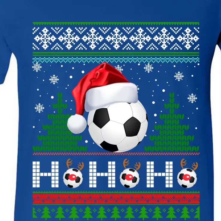 Santa Soccer Ugly Christmas Sweater Soccer Xmas Gift V-Neck T-Shirt