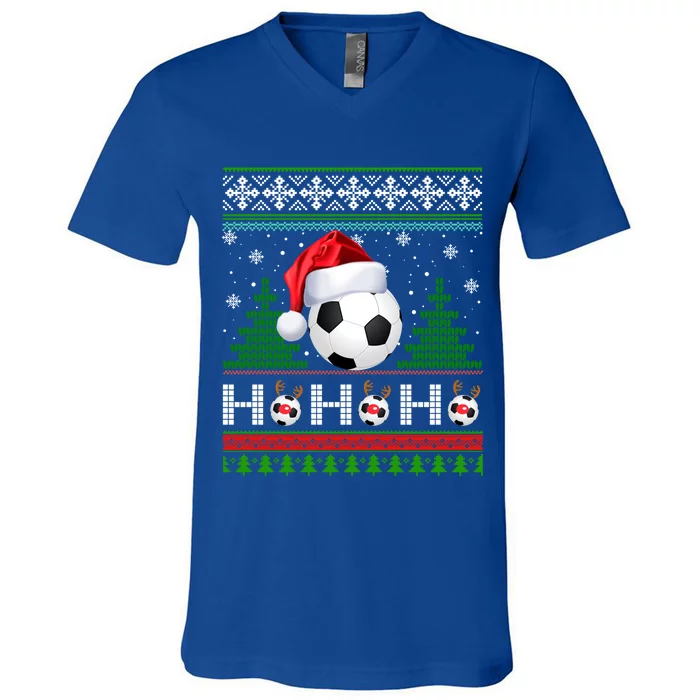 Santa Soccer Ugly Christmas Sweater Soccer Xmas Gift V-Neck T-Shirt