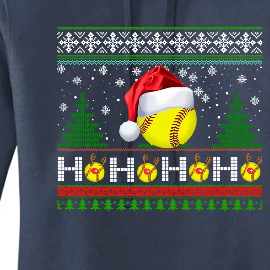 Santa Softball Ugly Christmas Sweater Softball Xmas Gift Women's Pullover Hoodie