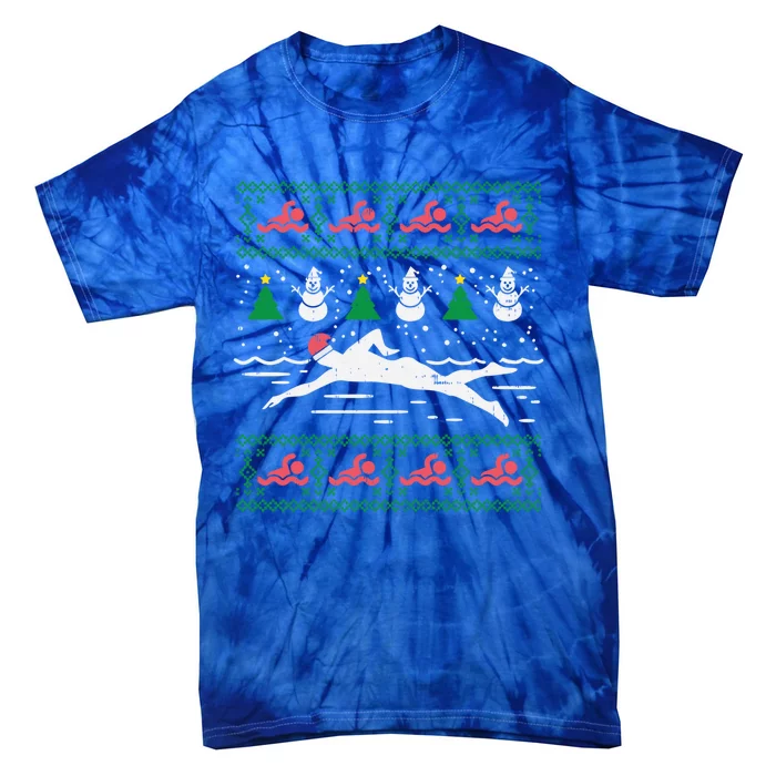 Swimmin Santa Ugly Christmas Sweater Sport Swim Swimmer Gift Tie-Dye T-Shirt