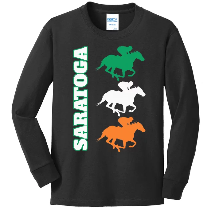 Saratoga Springs Upstate New York Horse Racing Kids Long Sleeve Shirt