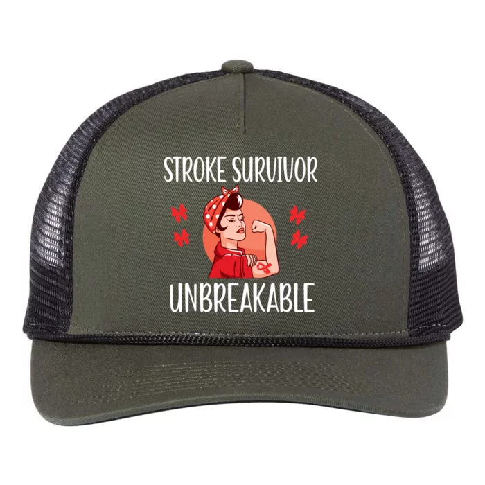 Stroke Survivor Unbreakable Red Ribbon Stroke Warrior Gift Retro Rope Trucker Hat Cap