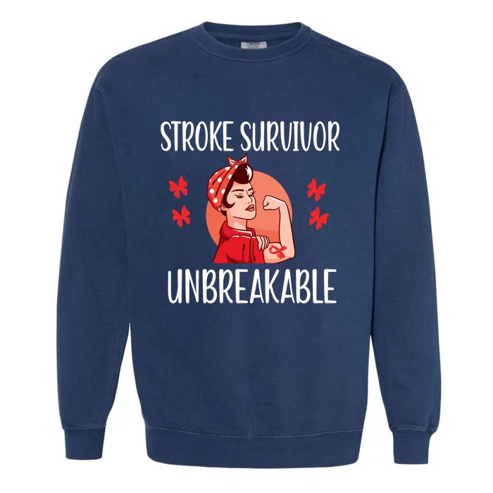 Stroke Survivor Unbreakable Red Ribbon Stroke Warrior Gift Garment-Dyed Sweatshirt