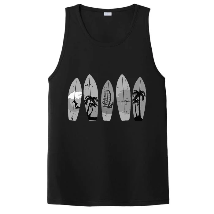 Surfing Surfboard Vintage Classic Retro Surfboarder Surfer Performance Tank