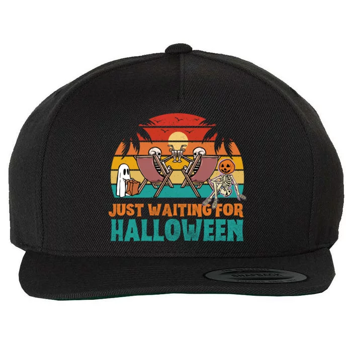 Skeleton Spooky Vibe Summer Funny Just Waiting For Halloween Gift Wool Snapback Cap