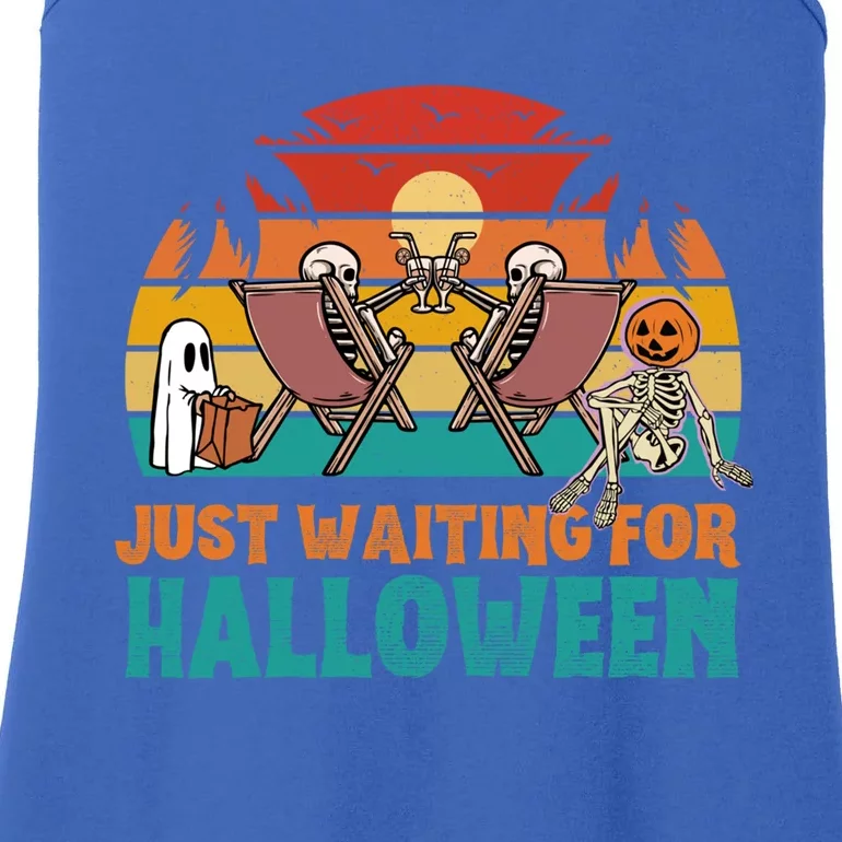 Skeleton Spooky Vibe Summer Funny Just Waiting For Halloween Gift Ladies Essential Tank