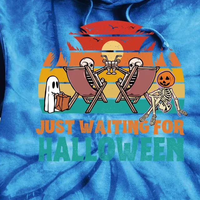 Skeleton Spooky Vibe Summer Funny Just Waiting For Halloween Gift Tie Dye Hoodie