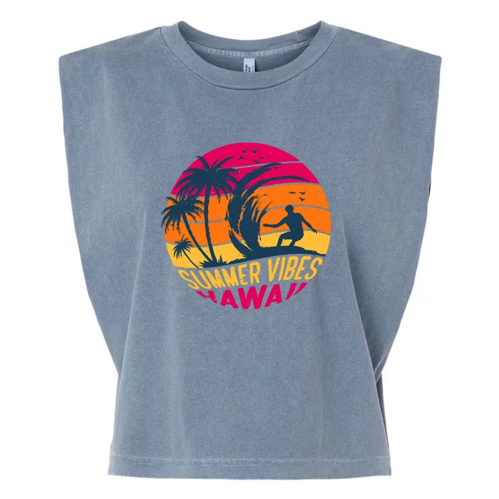 Surfing Summer Vibes Hawaii Surfing Vintage Gift Garment-Dyed Women's Muscle Tee