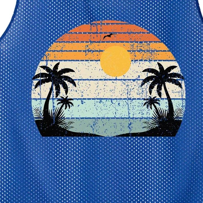 Sunshine Summer Vibes Palm Trees Beach Retro Tropical Summer Mesh Reversible Basketball Jersey Tank