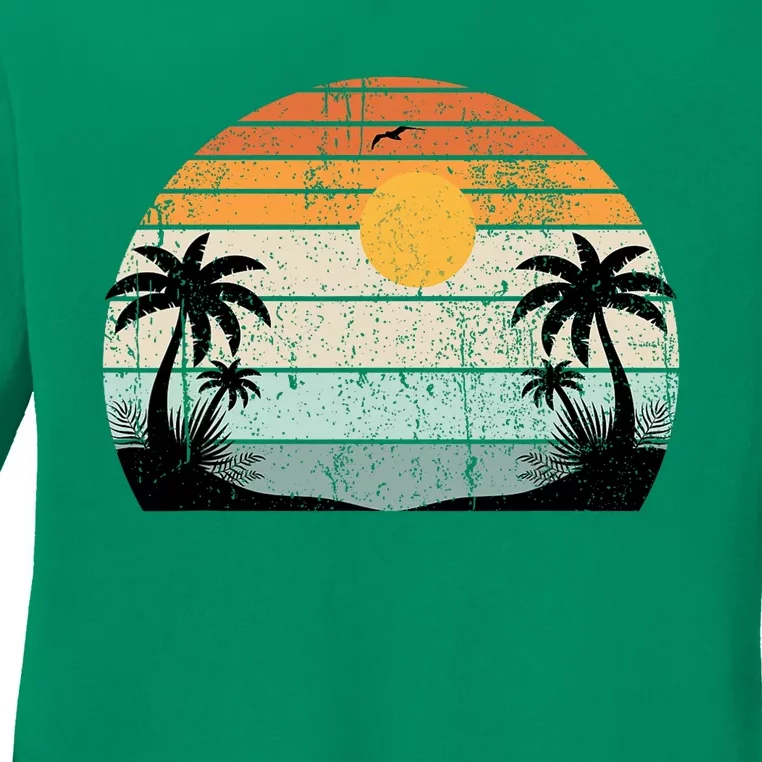 Sunshine Summer Vibes Palm Trees Beach Retro Tropical Summer Ladies Long Sleeve Shirt